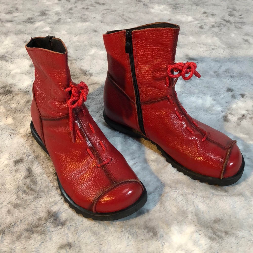 Red Leather Ankle Boots